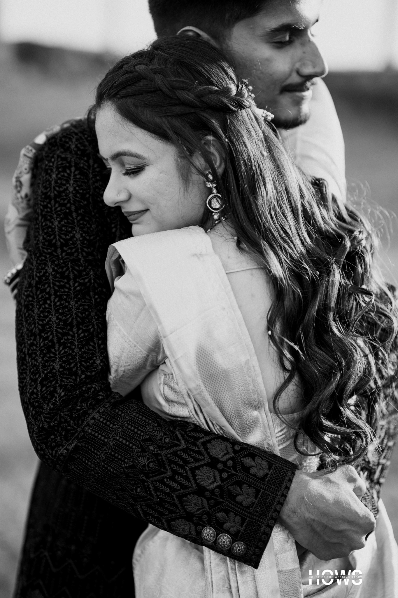 A black and white wedding photograph